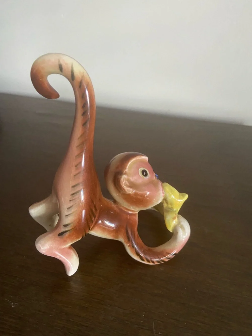 Vintage Ceramic Monkey Figurine Eating Banana